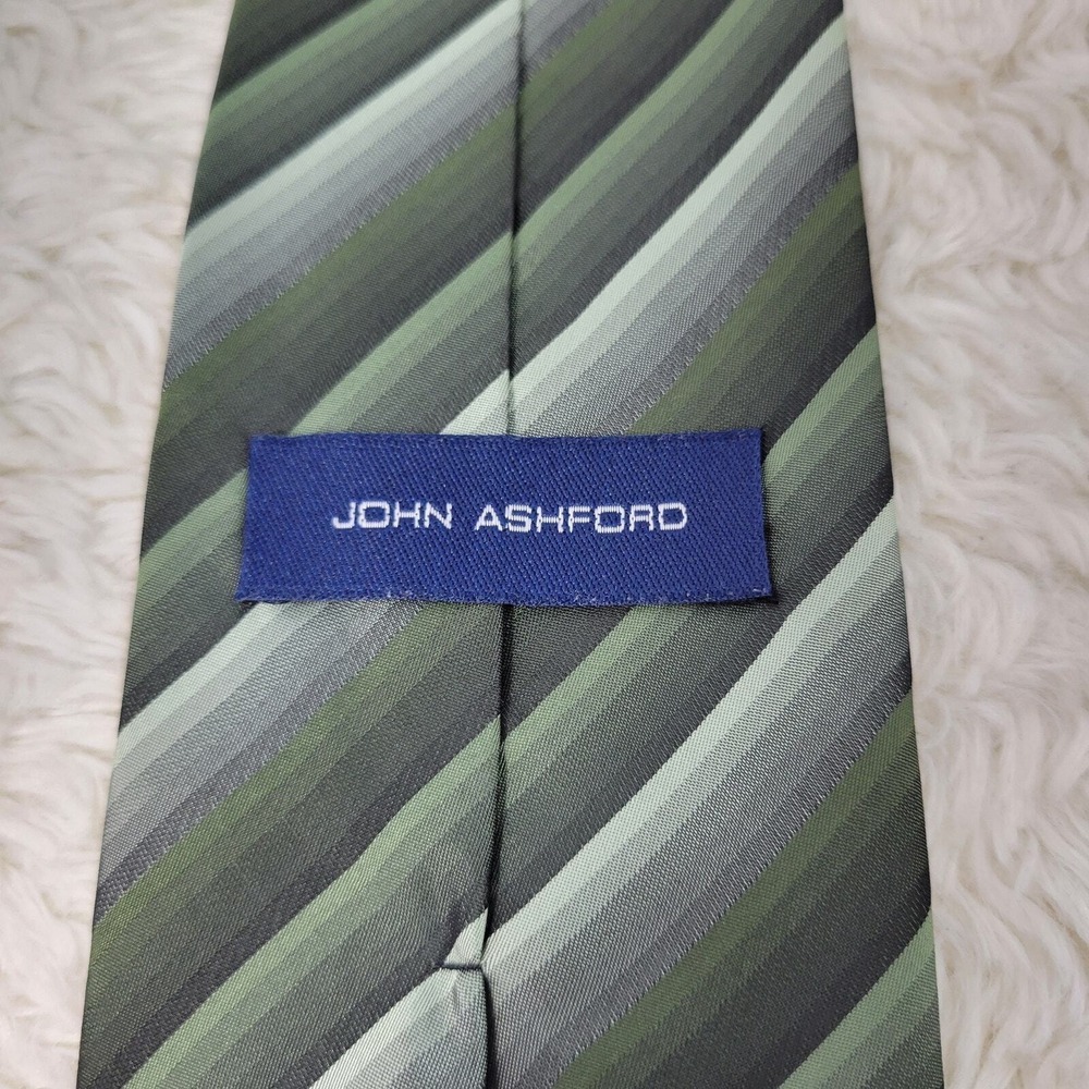 John Ashford Striped Necktie Men Shades of Green & Gray Polyester Earthy Natural - Picture 5 of 8